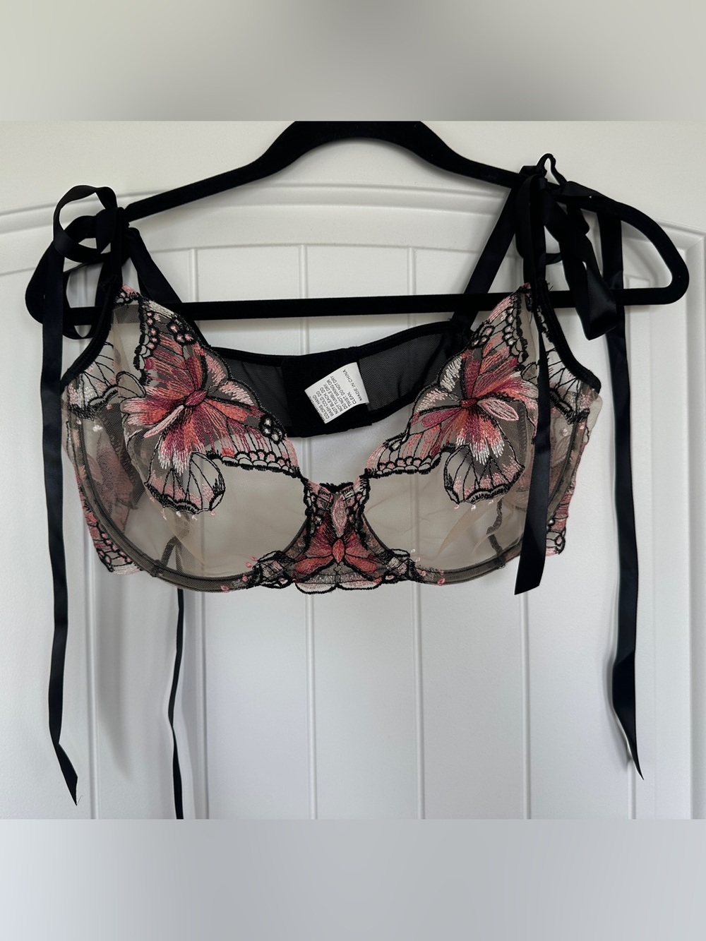 Fairy Core Sheer Black & Pink Butterfly Embroidered Lingerie Set - 2XL, (40D)